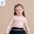 2017 Spring Girls High Neck t Shirt With Lace Long Sleeve Kids Clothing Designs For Girl